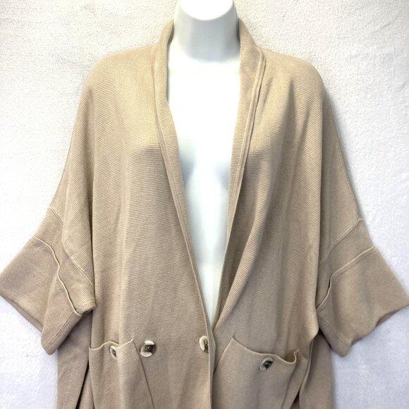 MarlaWynne Oversized Cardigan Sweater Womens XXS Tan Poncho Lagenlook Pockets - Picture 3 of 16